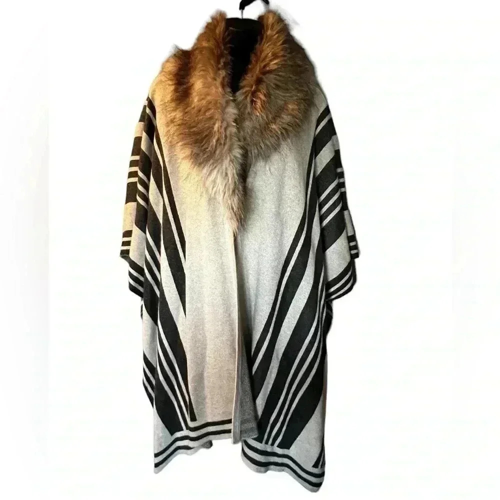 Merona Blanket Sweater Sz S/M Removable Faux Fur Collar WARM! NWT